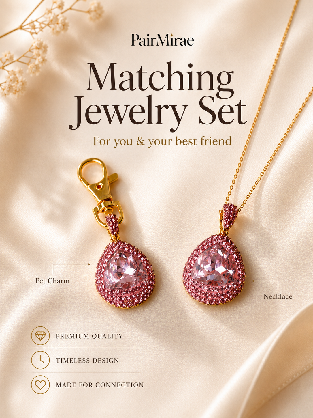 Blush Love Matching Set – Necklace + Pet Charm